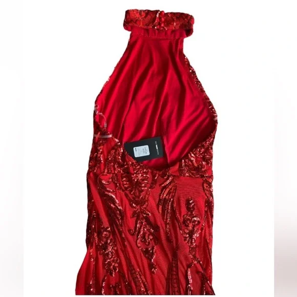 FN Red Halter Sequin Gown! - Picture 7 of 10